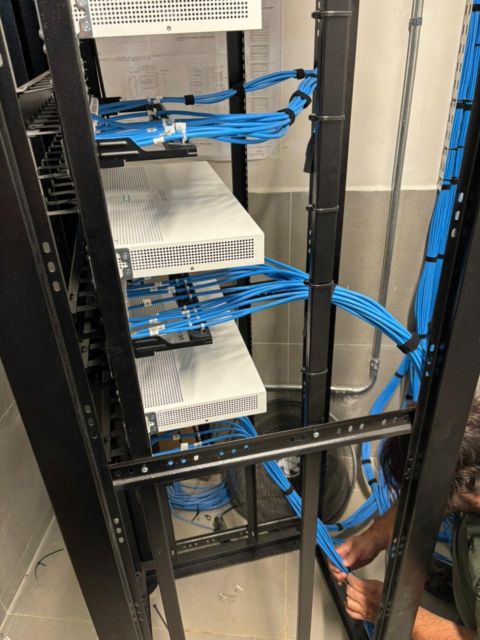 Organização de cabos em rack